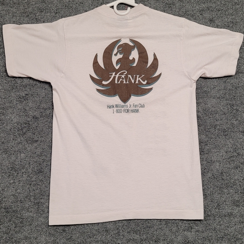 HANK WILLIAMS JR White Graphic T-Shirt with Cowboy Print Fan Club - Picture 7 of 8